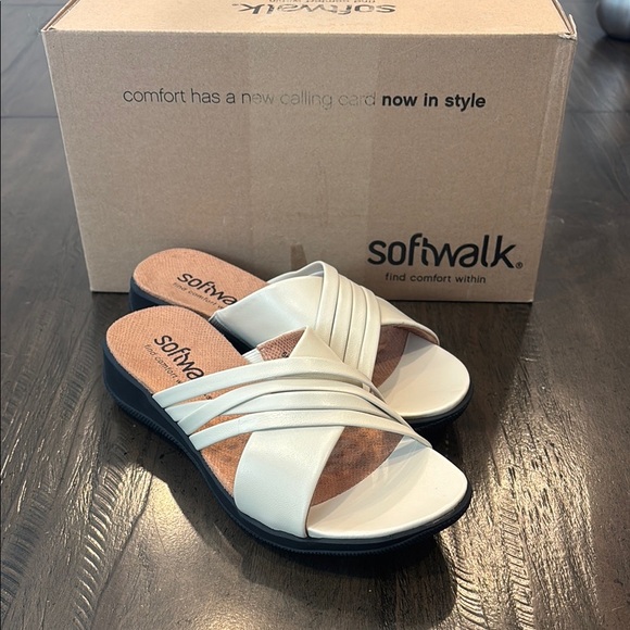 SoftWalk 5 Women's Tillman Bone White Slide Sandals - Picture 1 of 11